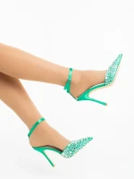 Дамски обувки с ток зелени от текстилен материал Merenda