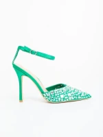 Дамски обувки с ток зелени от текстилен материал Merenda