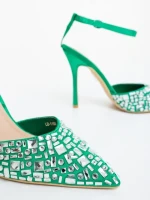 Дамски обувки с ток зелени от текстилен материал Merenda