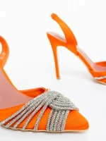 Дамски обувки с ток оранжеви от текстилен материал Danara