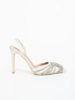 Дамски обувки с ток бежови от текстилен материал Danara