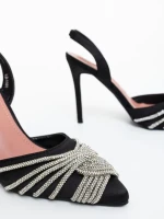 Дамски обувки с ток черни от текстилен материал Danara
