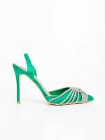 Дамски обувки с ток зелени от текстилен материал Danara