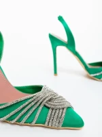 Дамски обувки с ток зелени от текстилен материал Danara