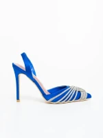 Дамски обувки с ток сини от текстилен материал Danara