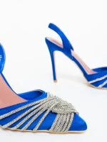 Дамски обувки с ток сини от текстилен материал Danara