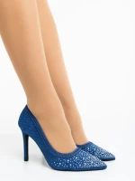 Дамски обувки с ток тъмно сини от текстилен материал Cavila