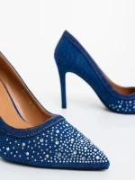 Дамски обувки с ток тъмно сини от текстилен материал Cavila