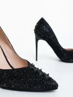 Дамски обувки с ток черни от текстилен материал Zamera