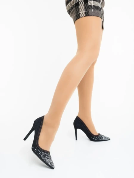 Дамски обувки с ток черни от текстилен материал Cavila