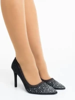 Дамски обувки с ток черни от текстилен материал Cavila