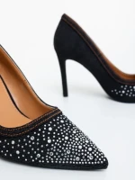 Дамски обувки с ток черни от текстилен материал Cavila