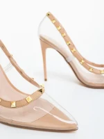 Дамски обувки с ток бежови от екологична кожа Denzia