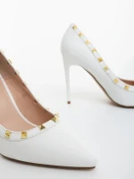 Дамски обувки с ток бели от екологична кожа Denzia