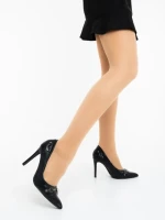 Дамски обувки с ток черни от екологична кожа Vamora