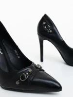 Дамски обувки с ток черни от екологична кожа Vamora