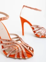 Дамски сандали с ток оранжеви от текстилен материал Atrina