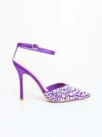 Дамски обувки с ток лилави от текстилен материал Merenda