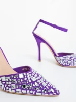 Дамски обувки с ток лилави от текстилен материал Merenda