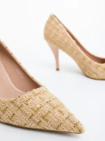 Дамски обувки с ток бежови от текстилен материал Vicara