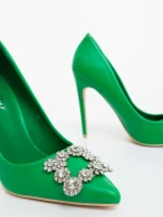 Дамски обувки с ток зелени от екологична кожа Danzia