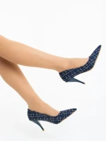 Дамски обувки с ток сини от текстилен материал Vicara