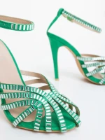 Дамски сандали с ток зелени от текстилен материал Atrina