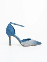 Дамски обувки с ток сини от текстилен материал Sozara
