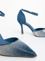 Дамски обувки с ток сини от текстилен материал Sozara