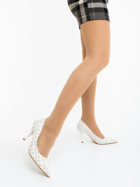 Дамски обувки с ток бели от текстилен материал Vicara