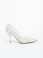 Дамски обувки с ток бели от текстилен материал Vicara