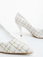 Дамски обувки с ток бели от текстилен материал Vicara