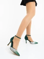 Дамски обувки с ток зелени от текстилен материал Sozara
