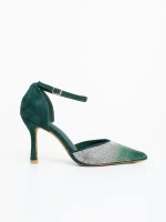 Дамски обувки с ток зелени от текстилен материал Sozara