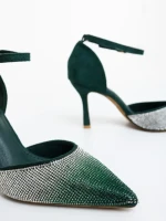 Дамски обувки с ток зелени от текстилен материал Sozara