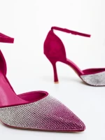 Дамски обувки с ток циклама от текстилен материал Sozara