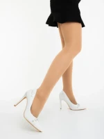 Дамски обувки с ток бели от екологична кожа Vamora