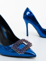 Дамски обувки с ток сини от екологична лачена кожа Lusera