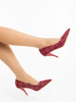 Дамски обувки с ток винено червени от текстилен материал Vicara