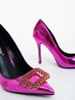 Дамски обувки с ток циклама от екологична лачена кожа Lusera