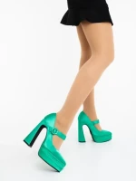 Дамски обувки с ток зелени от текстилен материал Regena