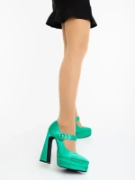 Дамски обувки с ток зелени от текстилен материал Regena