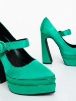 Дамски обувки с ток зелени от текстилен материал Regena
