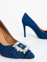 Дамски обувки с ток сини от текстилен материал Danesa