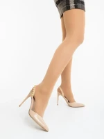 Дамски обувки с ток бежови от екологична лачена кожа Maromi