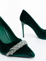 Дамски обувки с ток зелени от текстилен материал Floriana