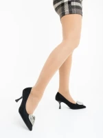 Дамски обувки с ток черни от текстилен материал Harina