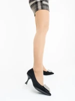 Дамски обувки с ток черни от текстилен материал Harina