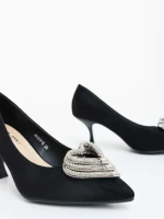 Дамски обувки с ток черни от текстилен материал Harina