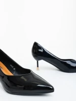 Дамски обувки с ток черни от екологична лачена кожа Caravela